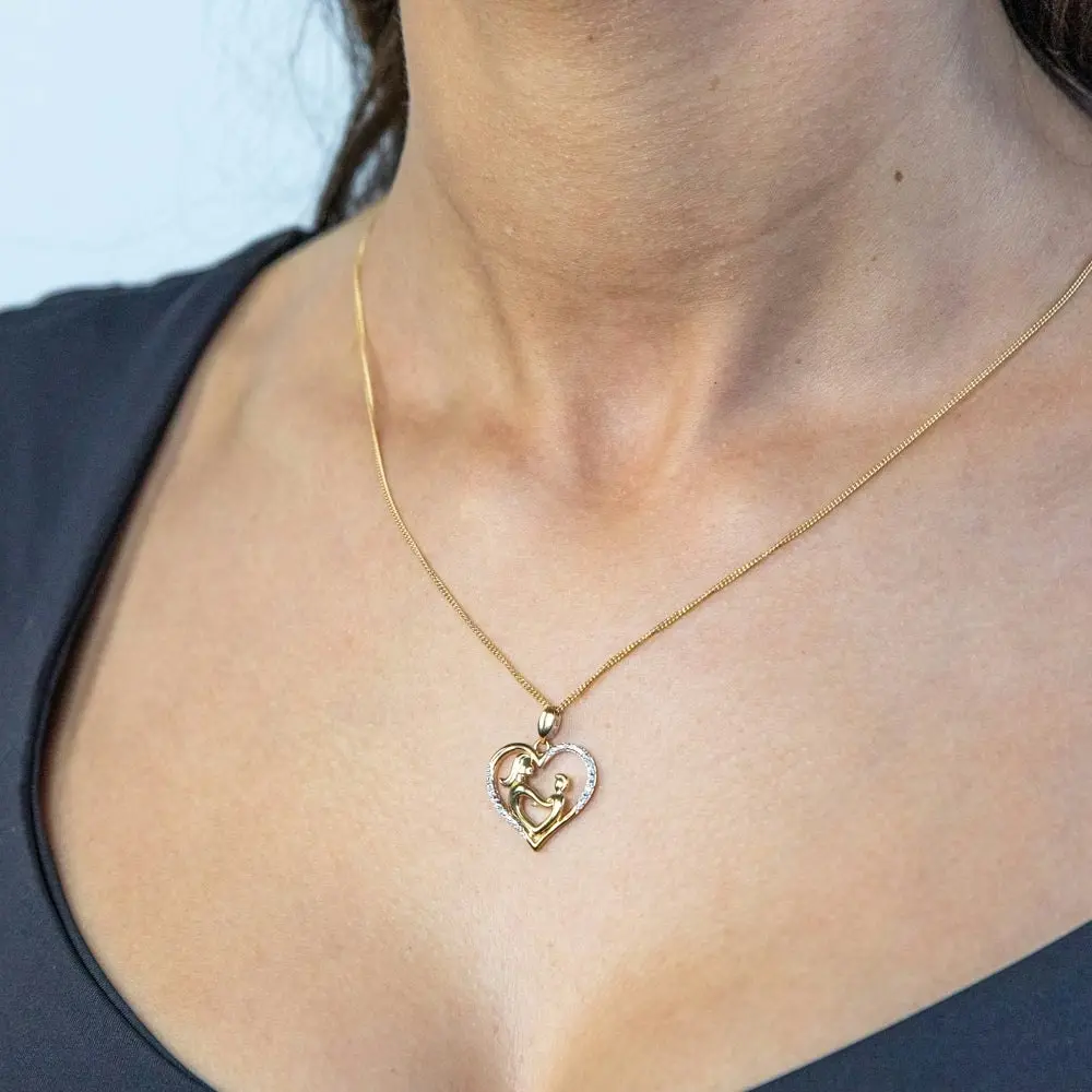 9ct Yellow Gold Diamond Mother & Child Heart Pendant