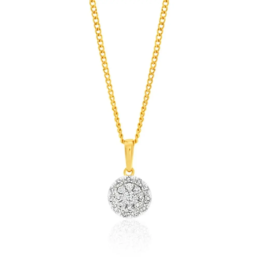 9ct Yellow Gold Diamond Pendant Set with 1/5 Carat of 20 Brilliant Diamonds