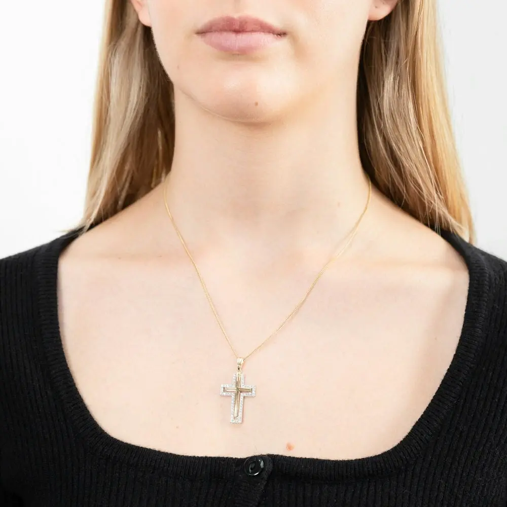 9ct Yellow Gold Zirconia Cross Pendant