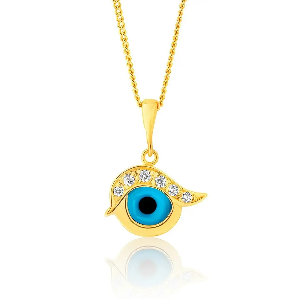 9ct Yellow Gold Evil Eye Cubic Zirconia and Blue Enamel Pendant