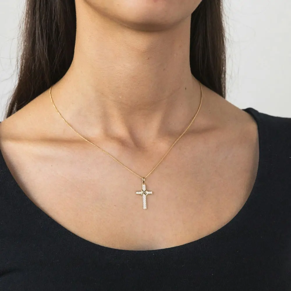 9ct Yellow Gold Cubic Zirconia Cross Pendant