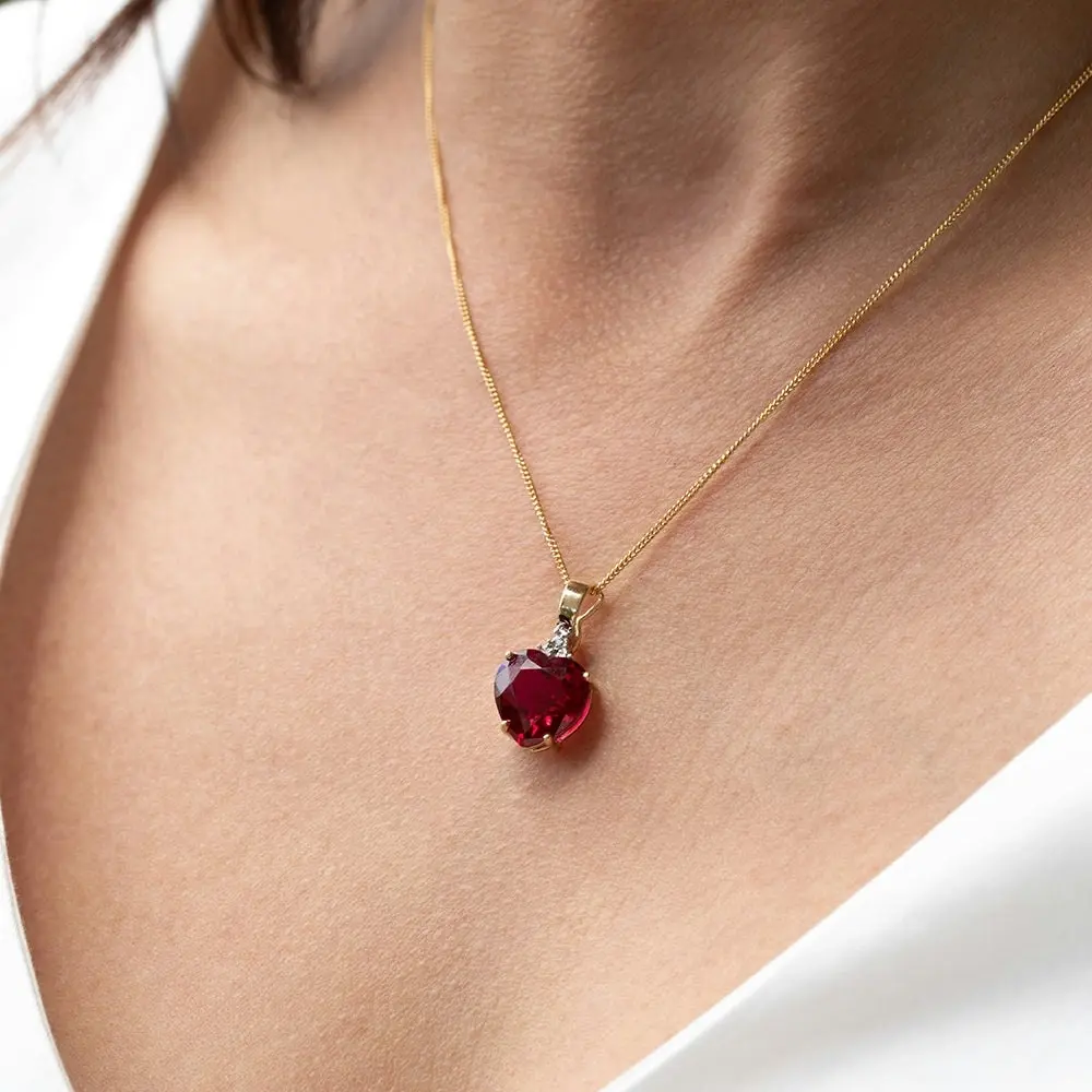 9ct Yellow Gold Created Ruby and Diamond Enhancer Pendant