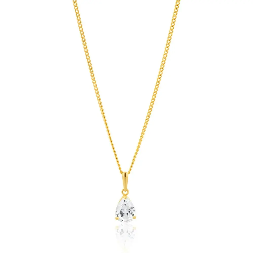 9ct Yellow Gold Teardrop Zirconia Pendant