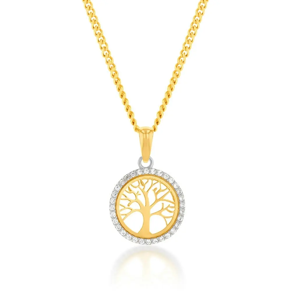 9ct Yellow Gold Zirconia Tree of Life Round Pendant