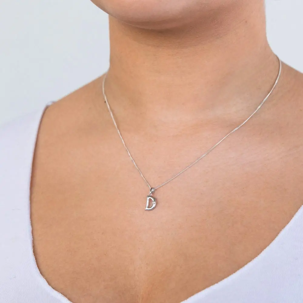 Silver Pendant Initial D set with Diamond