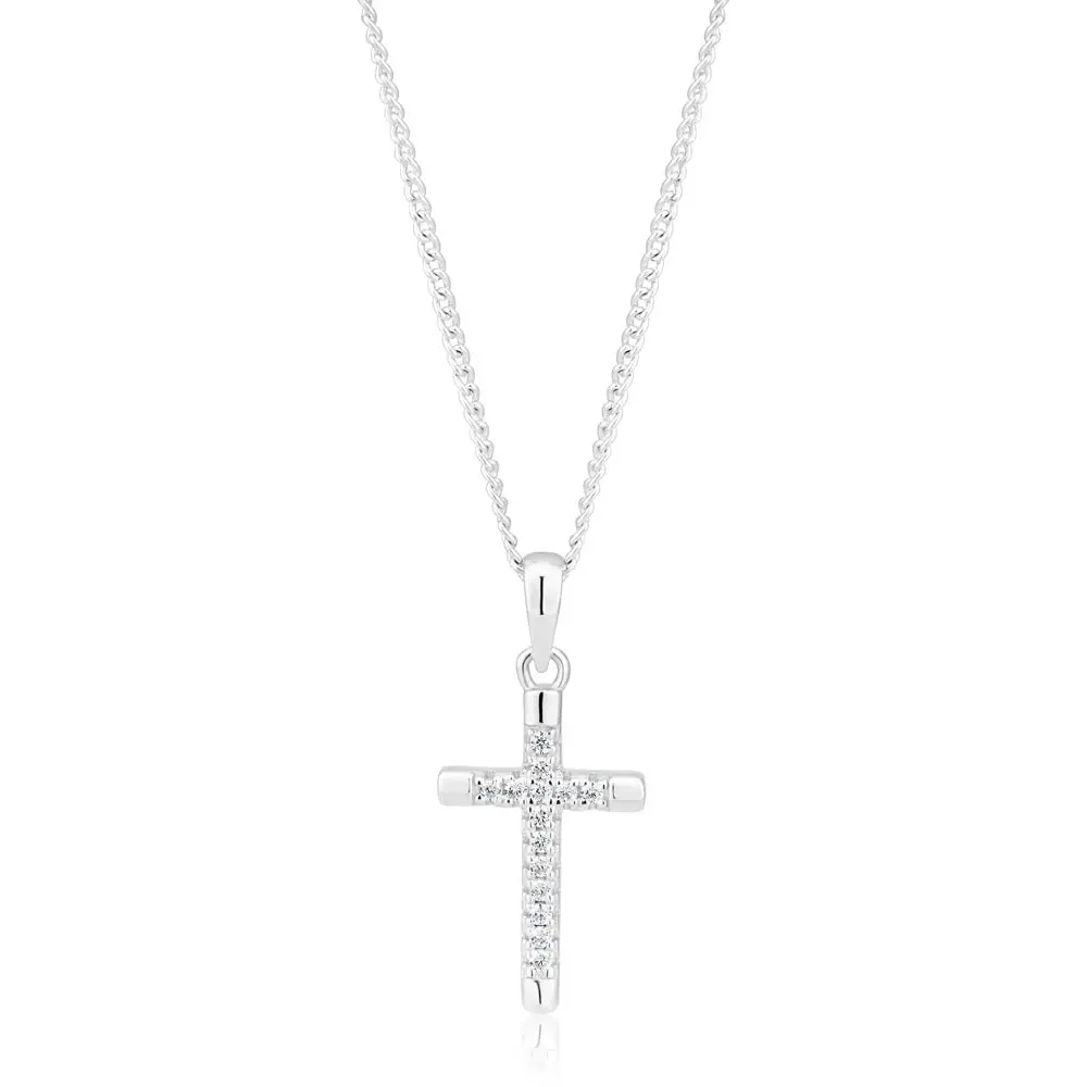 Sterling Silver Rhodium Plated Cubic Zirconia Cross Pendant