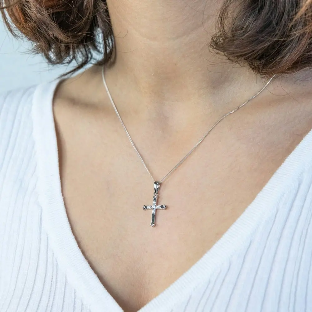 Sterling Silver Zirconia Cross Pendant