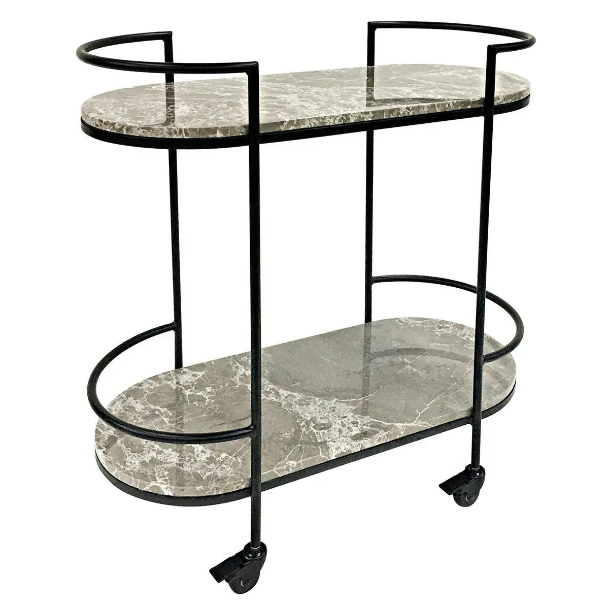 Southside Grey Marble Bar Cart - Black