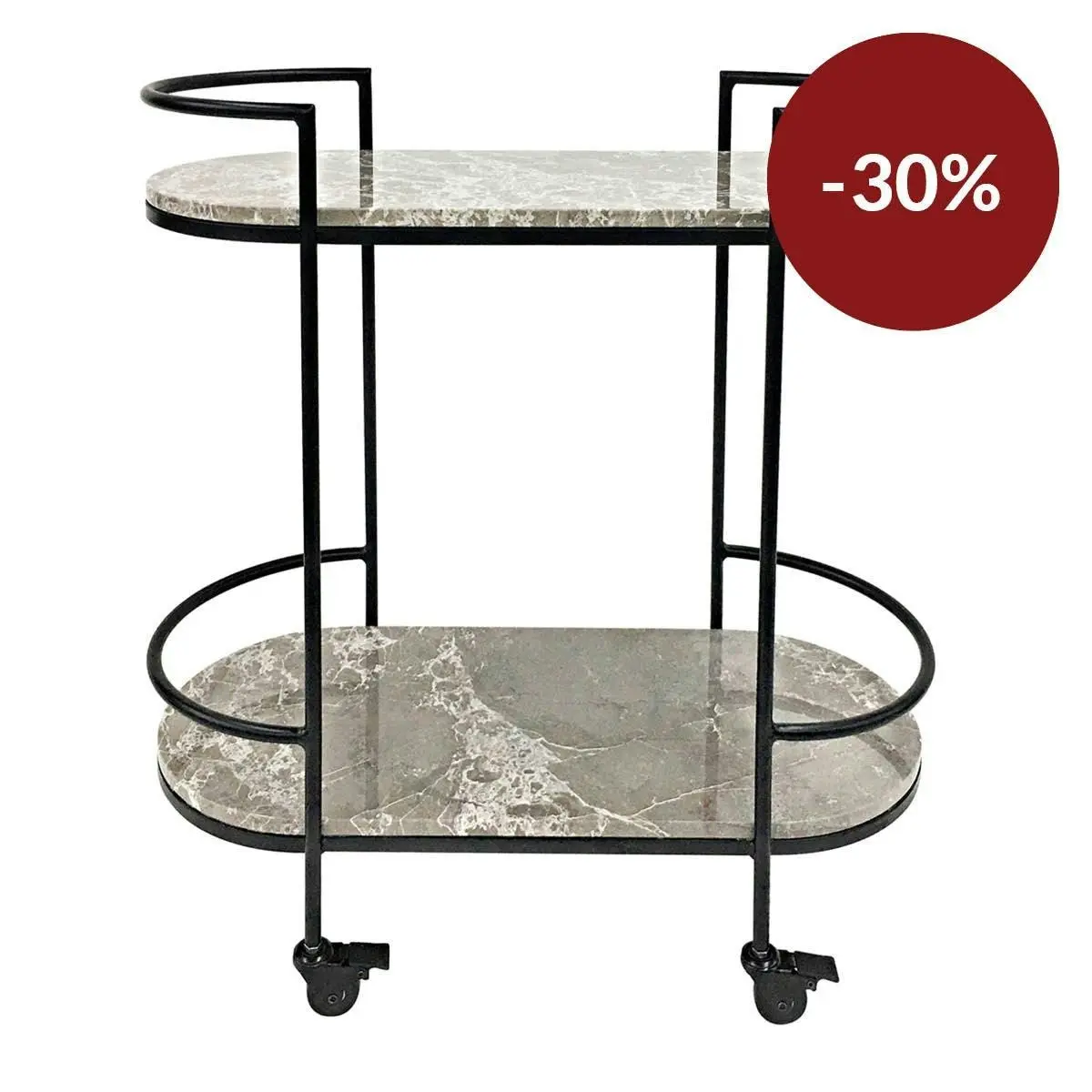 Southside Grey Marble Bar Cart - Black