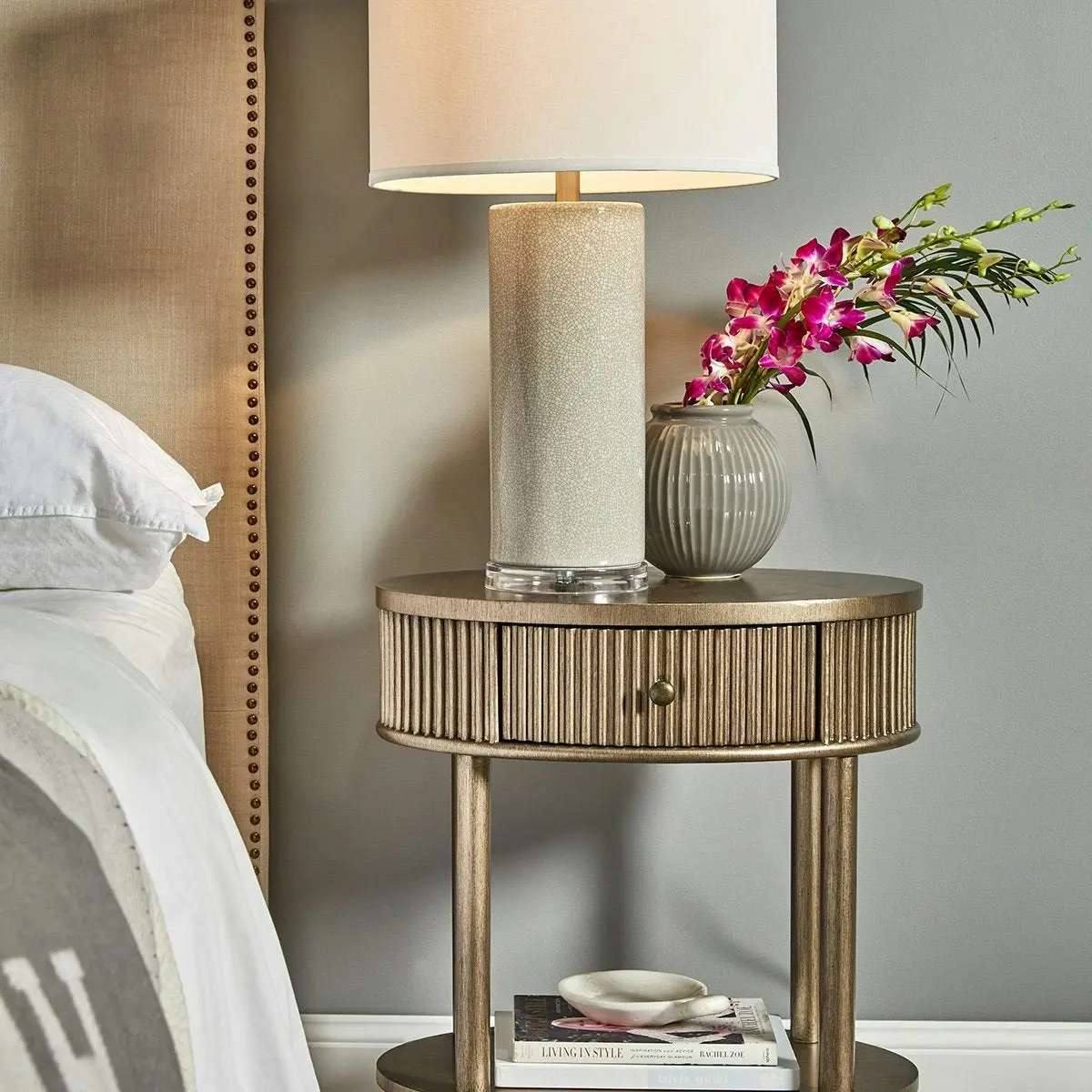 Arielle Oval Bedside Table - Antique Gold