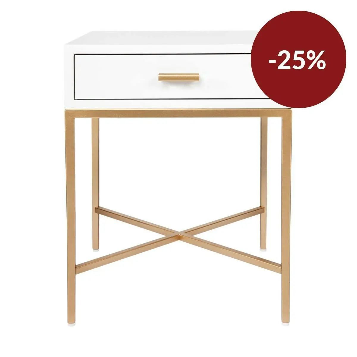 Nessa White Bedside Table - Gold