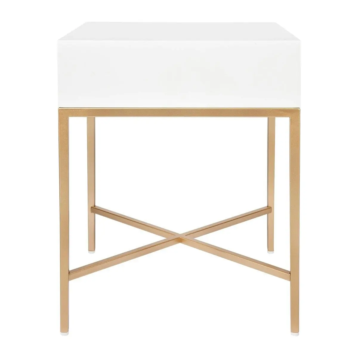 Nessa White Bedside Table - Gold