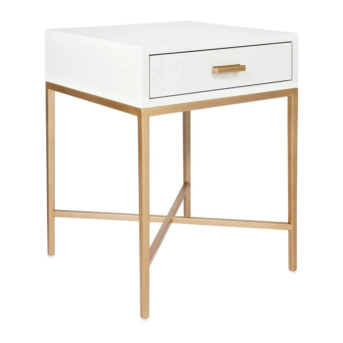 Nessa White Bedside Table - Gold