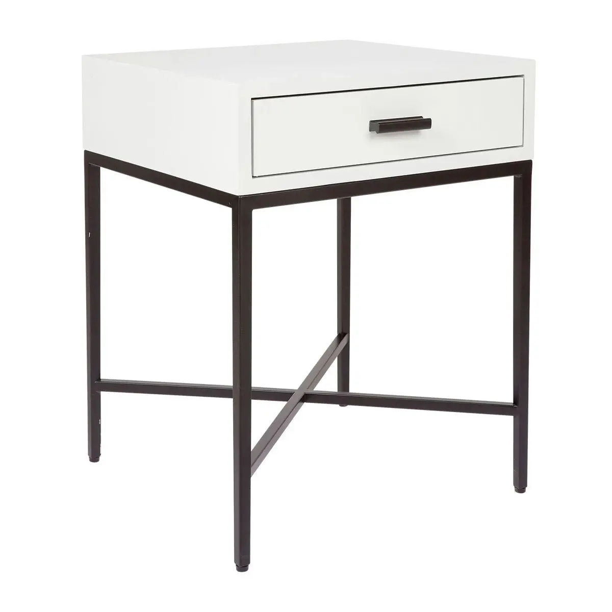 Nessa White Bedside Table - Black