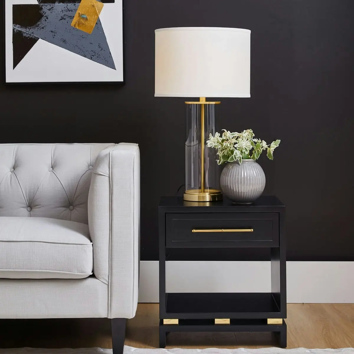 Pearl Bedside Table - Small Black