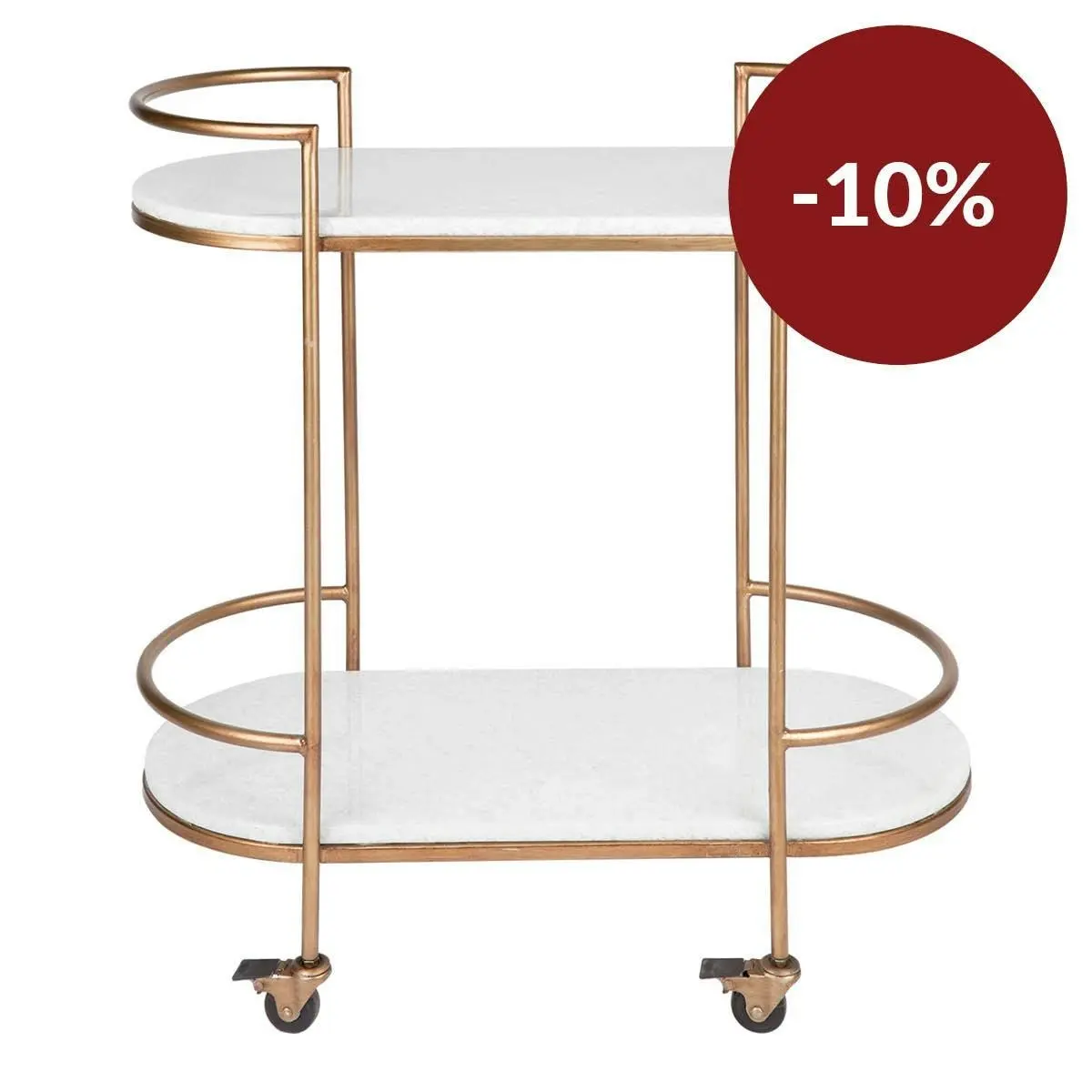 Southside White Stone Bar Cart - Antique Gold