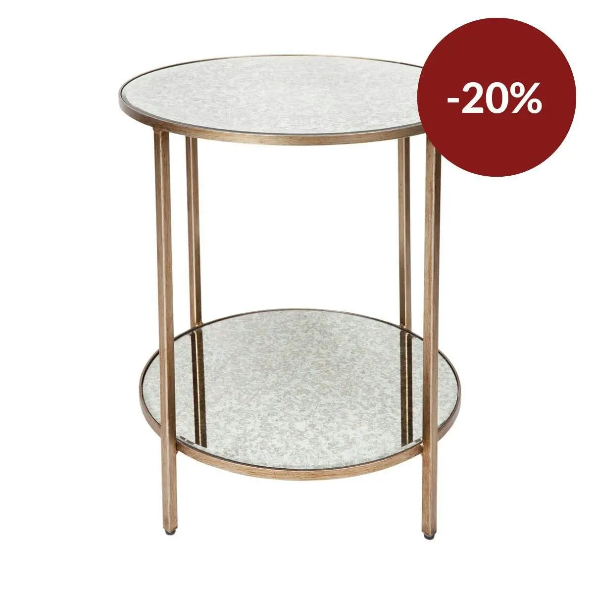 Cocktail Mirrored Side Table - Antique Gold