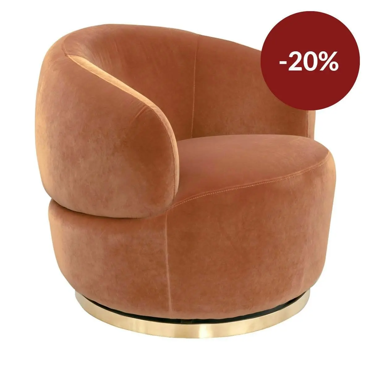 Tubby Swivel Arm Chair - Caramel Velvet