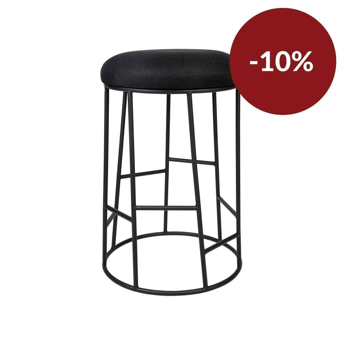 Aiden Black Steel Kitchen Stool - Black Linen