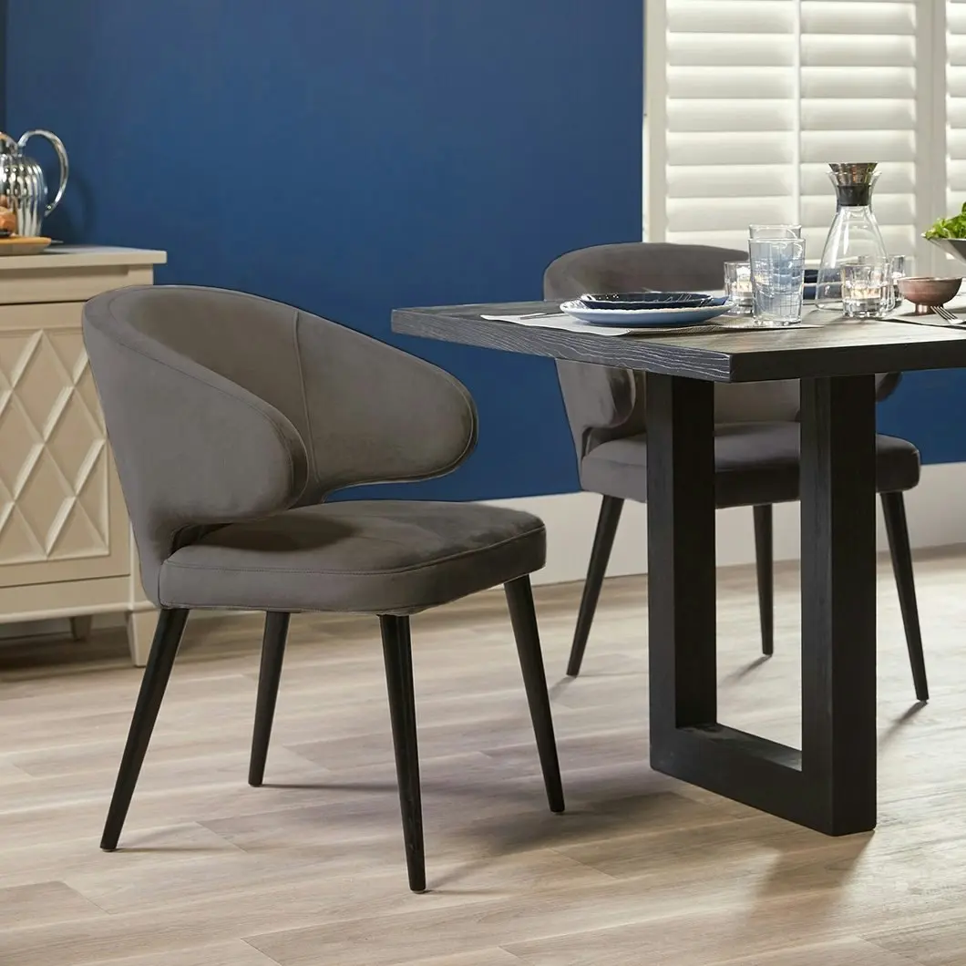 Harlow Black Dining Chair - Grey Velvet