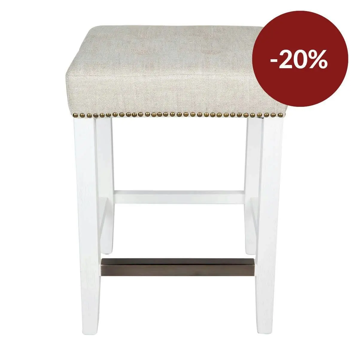 Canyon White Kitchen Stool - Natural Linen