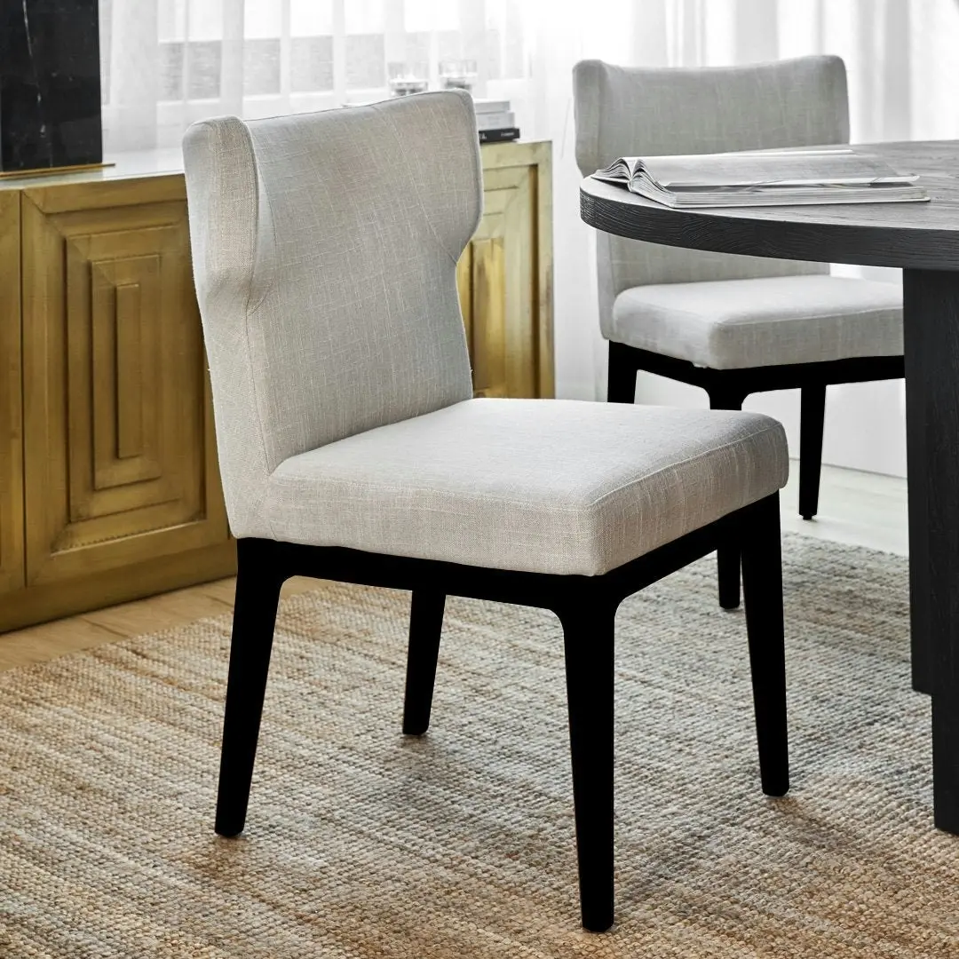 Ashton Black Dining Chair Set of 2  - Natural Linen