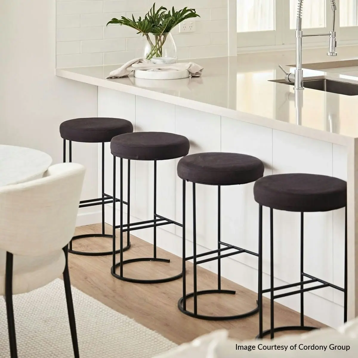 Blackley Black Iron Kitchen Stool - Black Linen