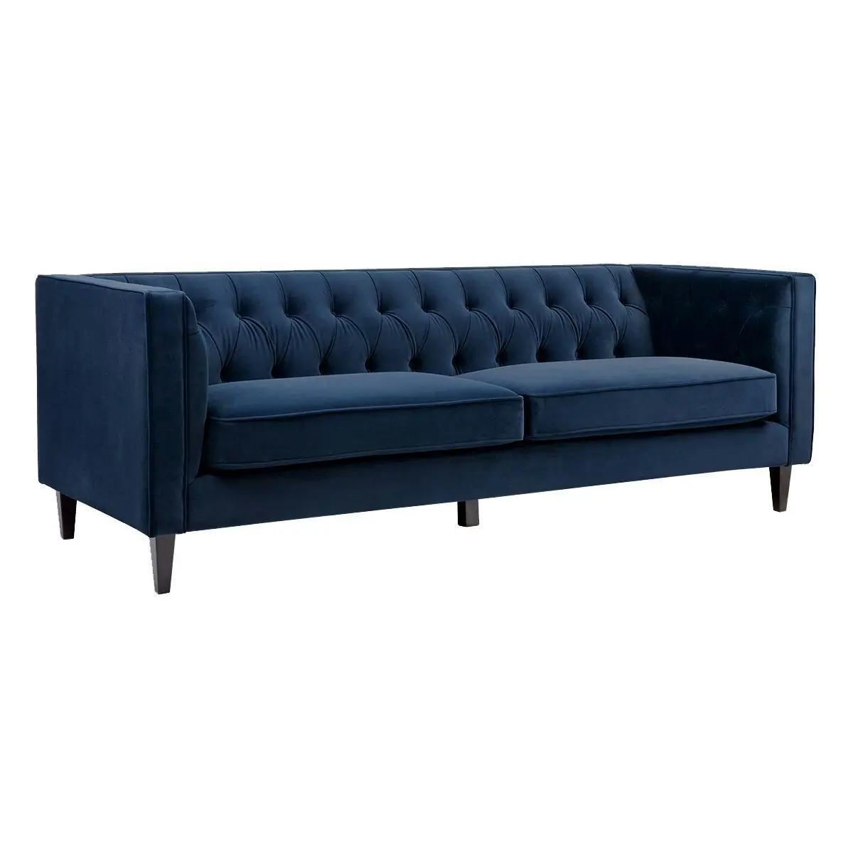 Tuxedo 3 Seater Tufted Sofa - Navy Velvet