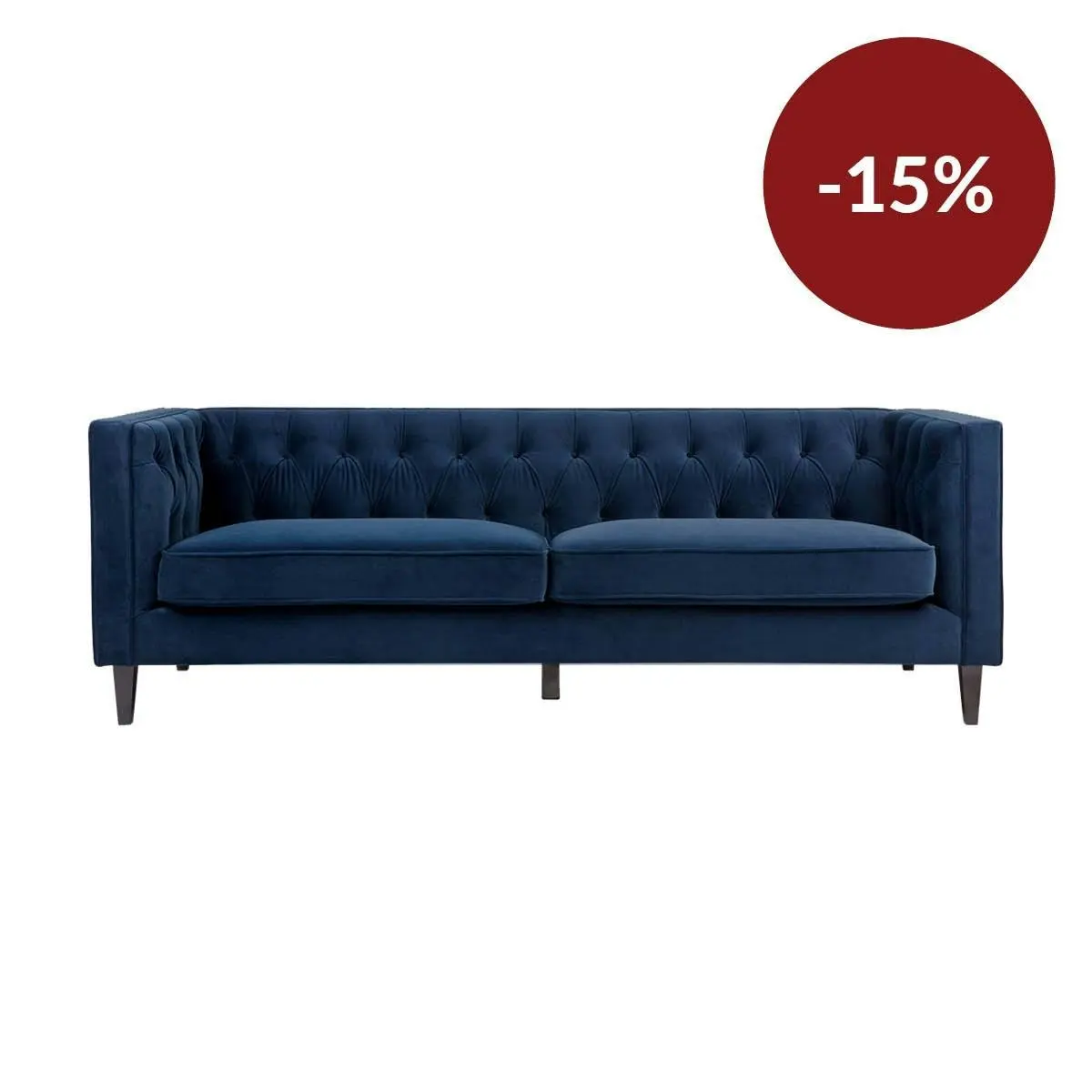 Tuxedo 3 Seater Tufted Sofa - Navy Velvet