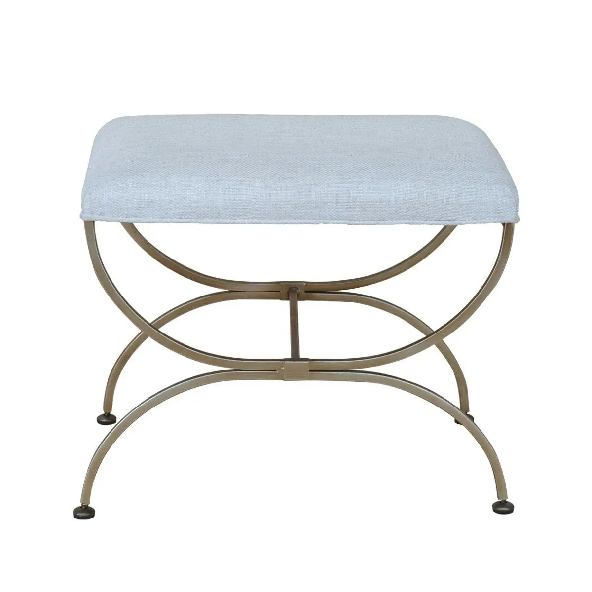 Novak Antique Gold Iron Stool -  Natural Linen