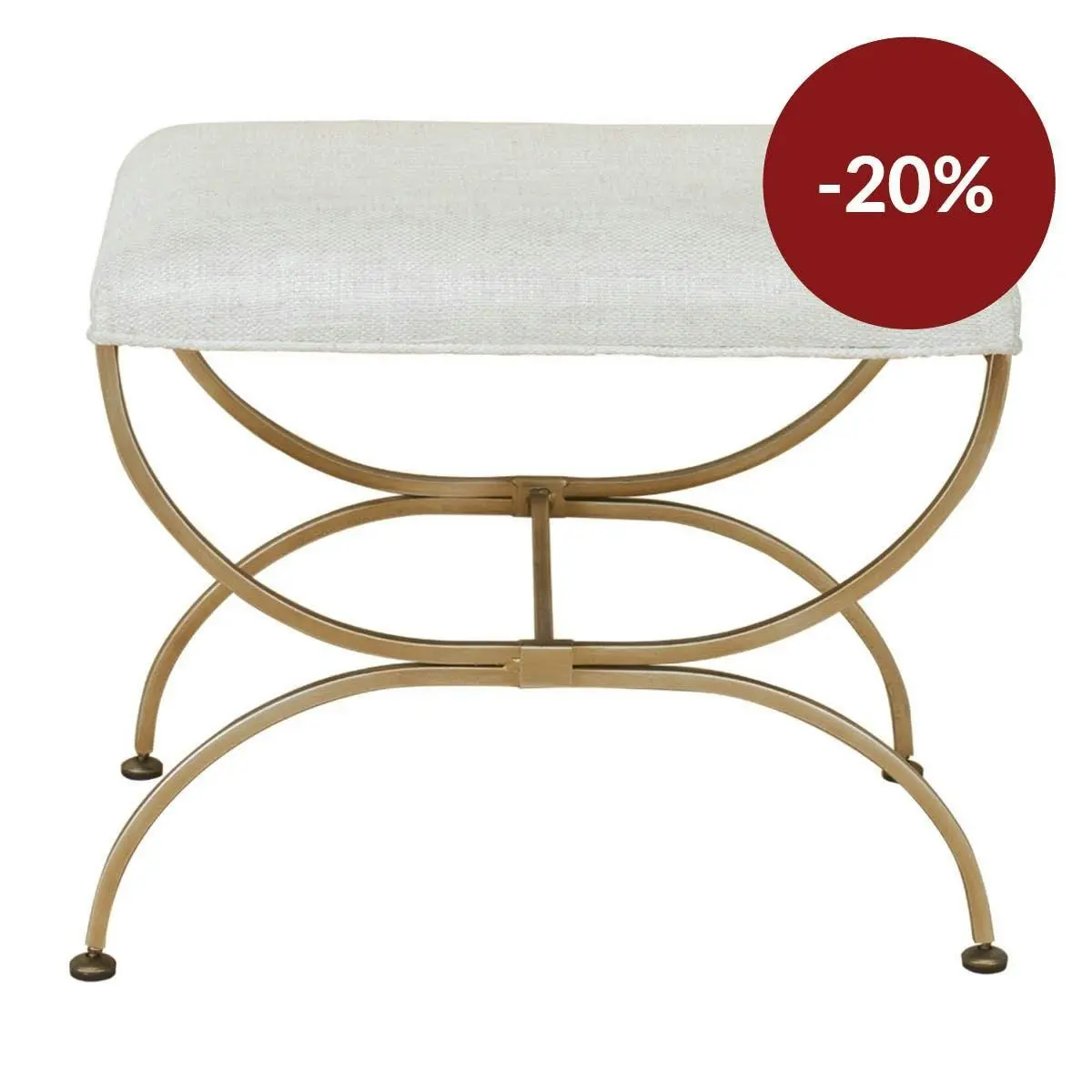 Novak Antique Gold Iron Stool -  Natural Linen