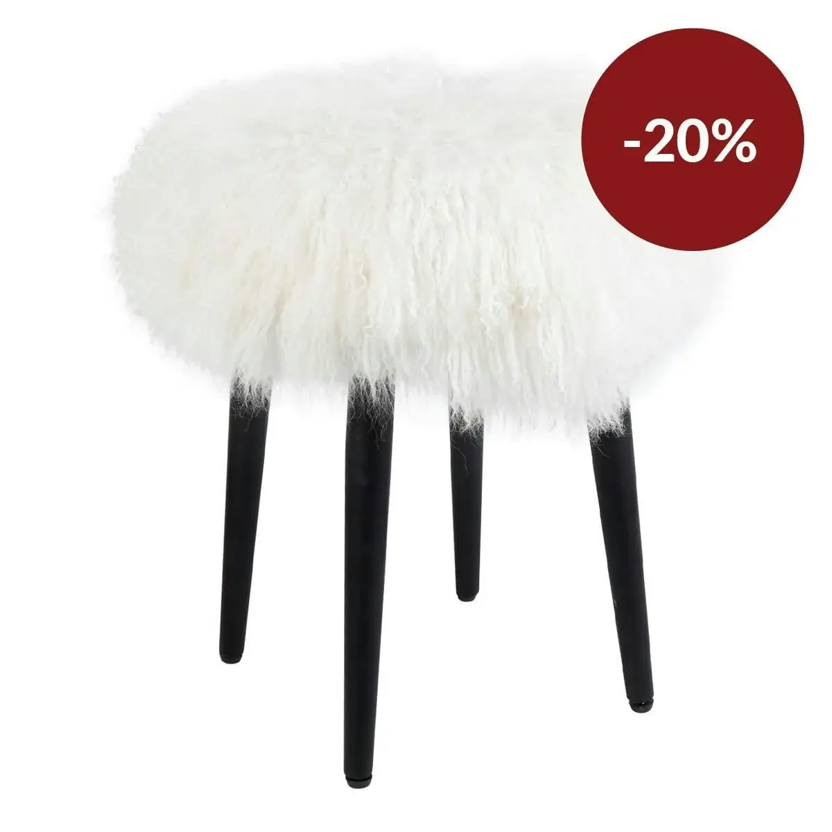 Dixie Stool - White Mongolian Fur