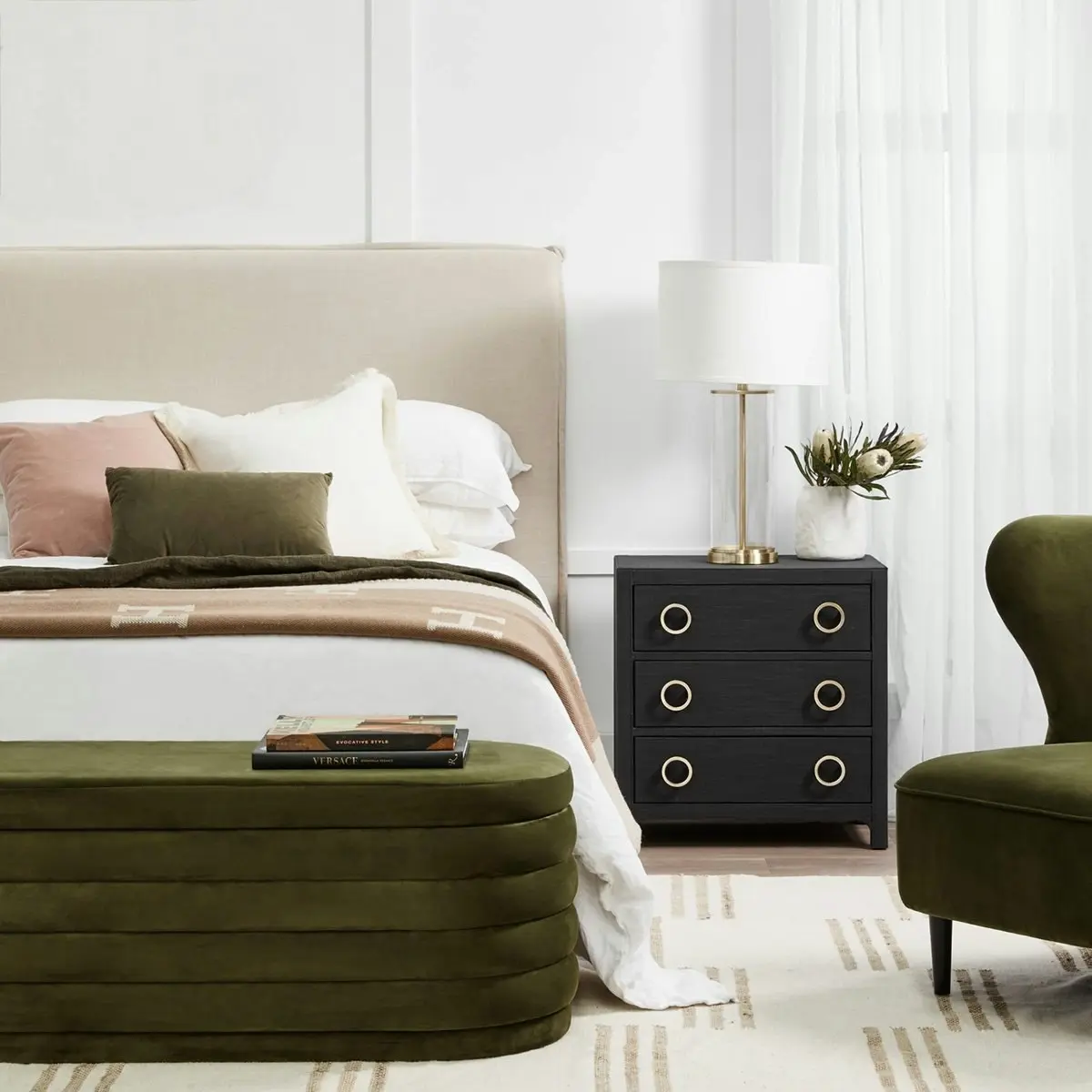 Demi Storage Bench Ottoman - Olive Velvet