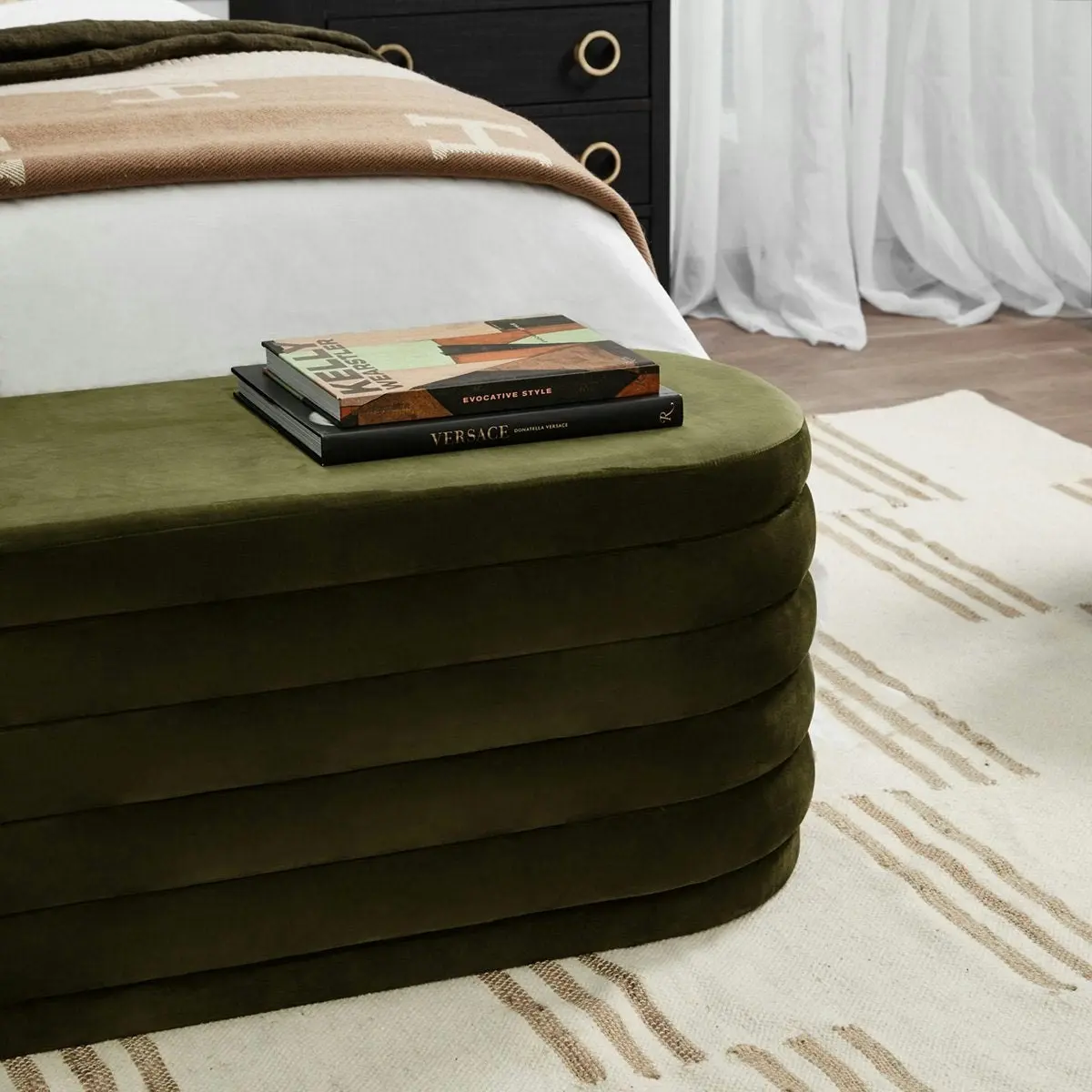 Demi Storage Bench Ottoman - Olive Velvet