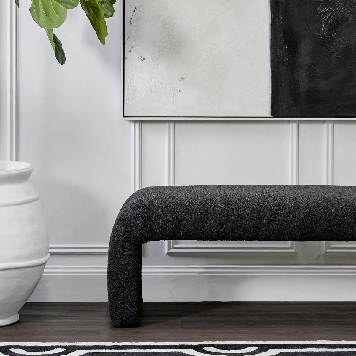 The Curve Bench Ottoman - Black Onyx Boucle