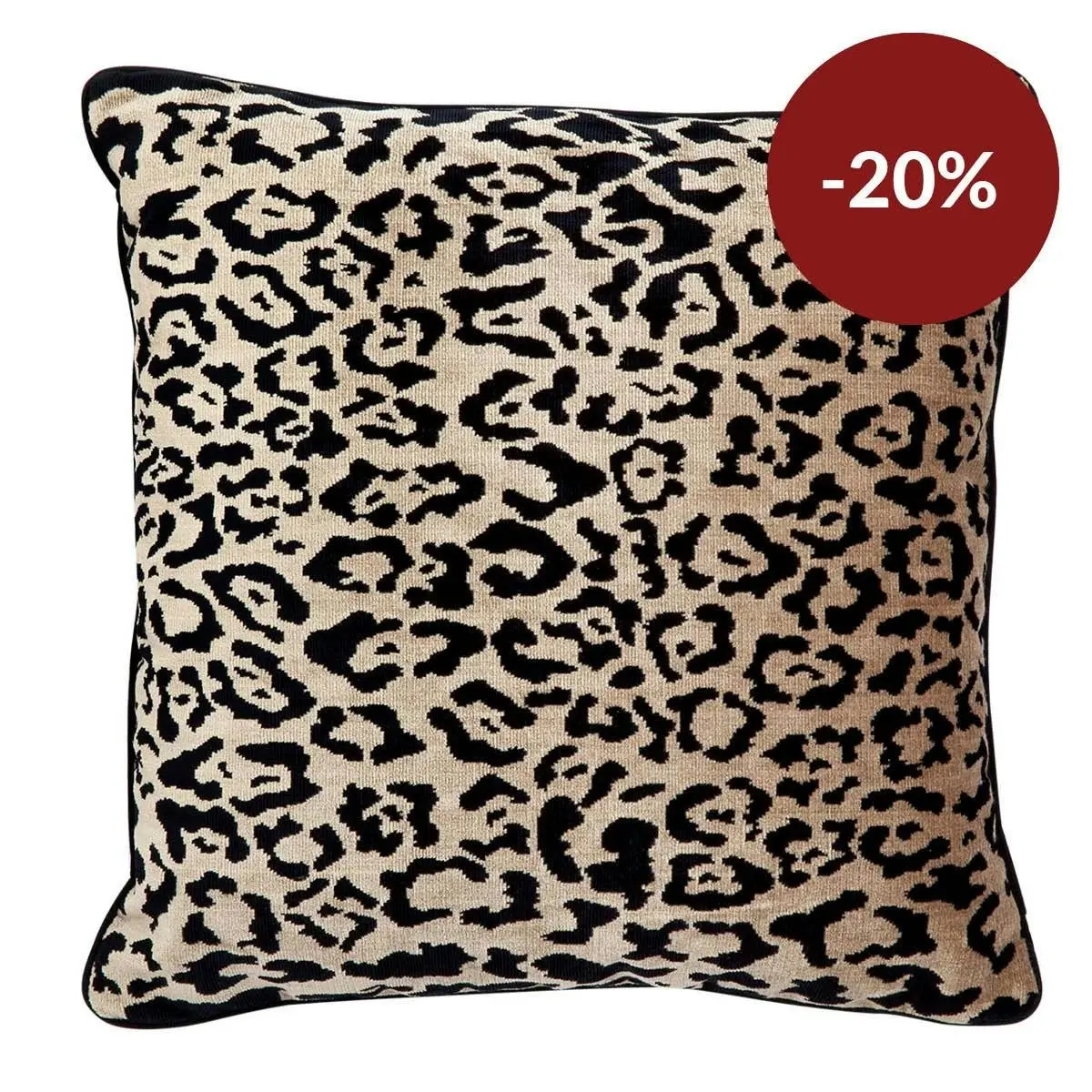 Serene Square Feather Cushion - Leopard Chenille w Black Velvet