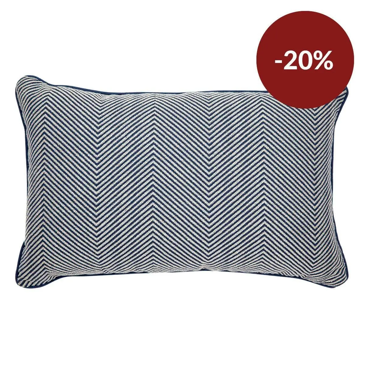 Candace Rectangle Feather Cushion - Chevron Blue Linen