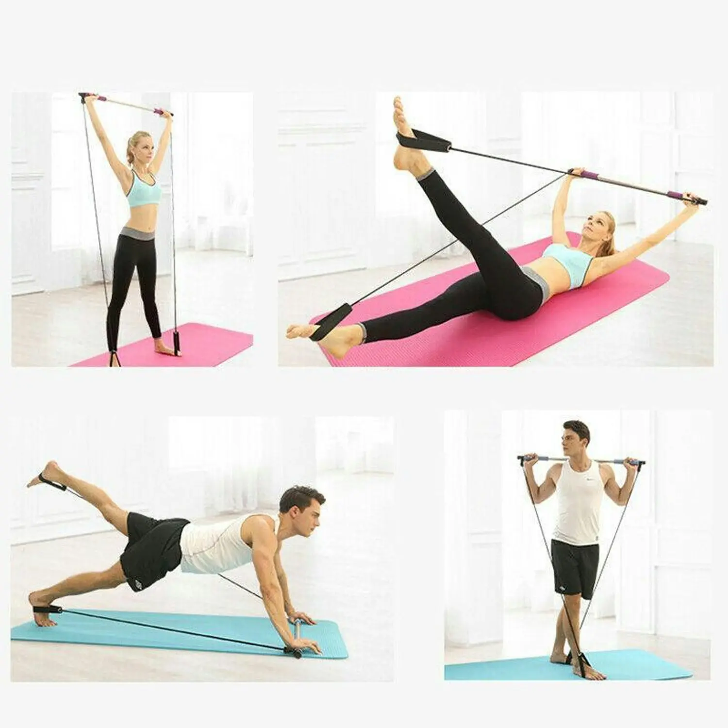 TODO Portable Pilates Bar Kit Yoga Pilates Stick Muscle Toning Bar Rope Resistant Band