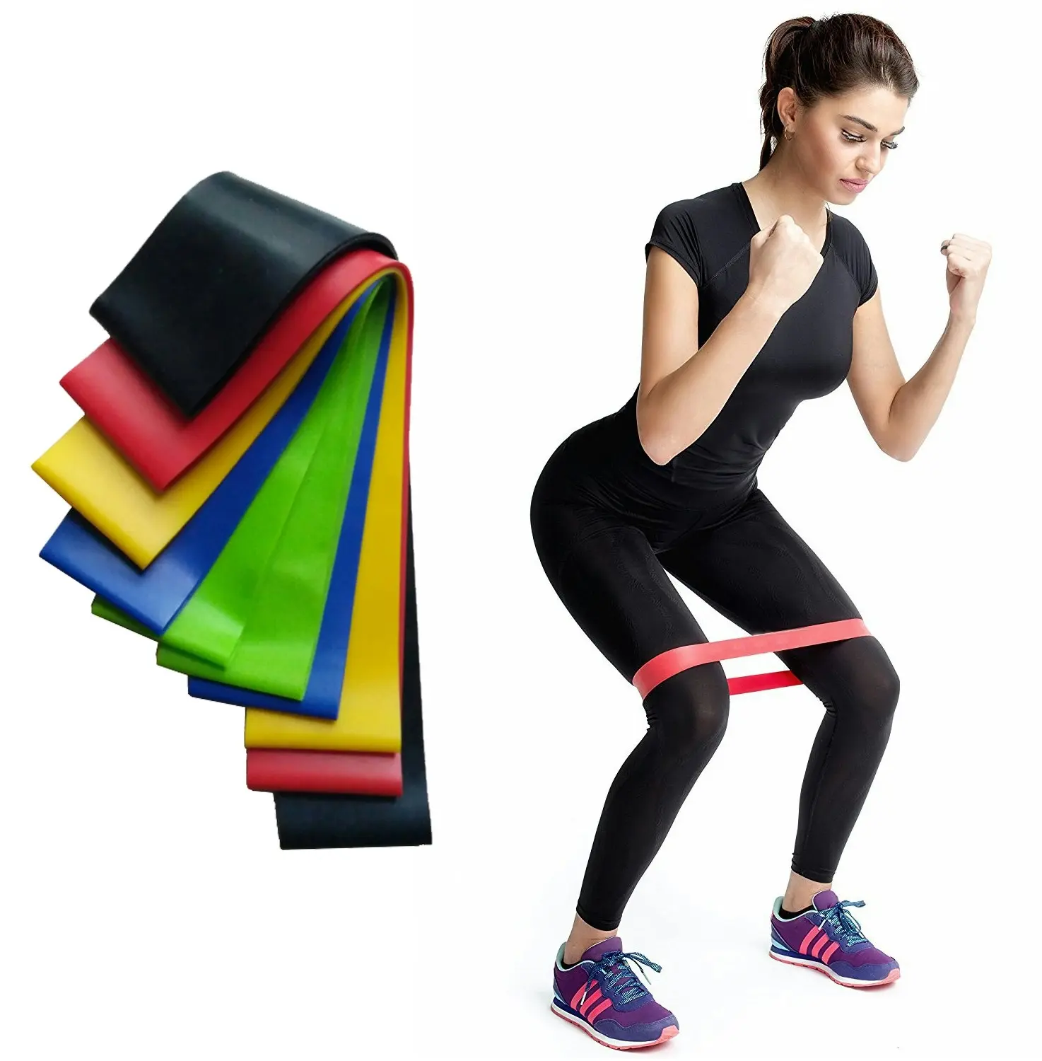 Exercise Pilates Yoga Loop Resistance Band Workout Physio Stretch Aerobics 5 Set + Bag