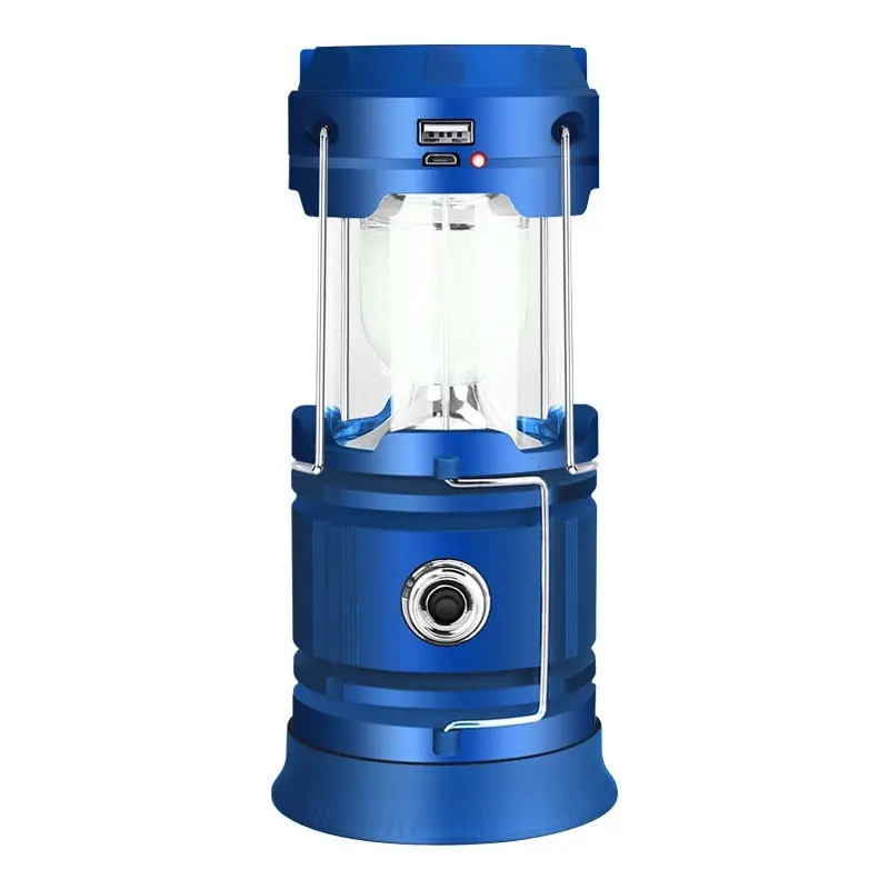 7 LED Camping Lantern Rechargeable Battery USB Output Hiking Torch 800lux - Blue