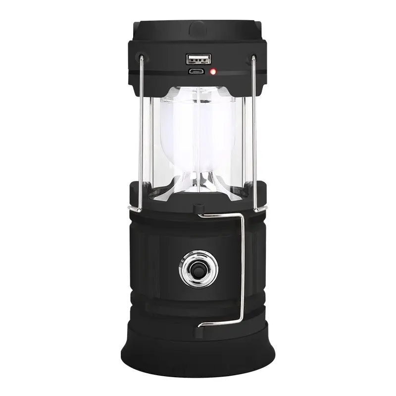 7 LED Camping Lantern Rechargeable Battery USB Output Hiking Torch 800lux - Black