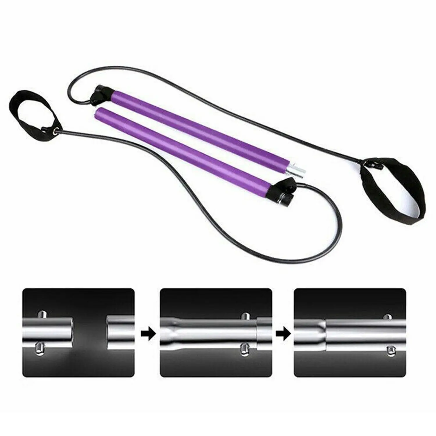 TODO Portable Pilates Bar Kit Yoga Pilates Stick Muscle Toning Bar Rope Resistant Band