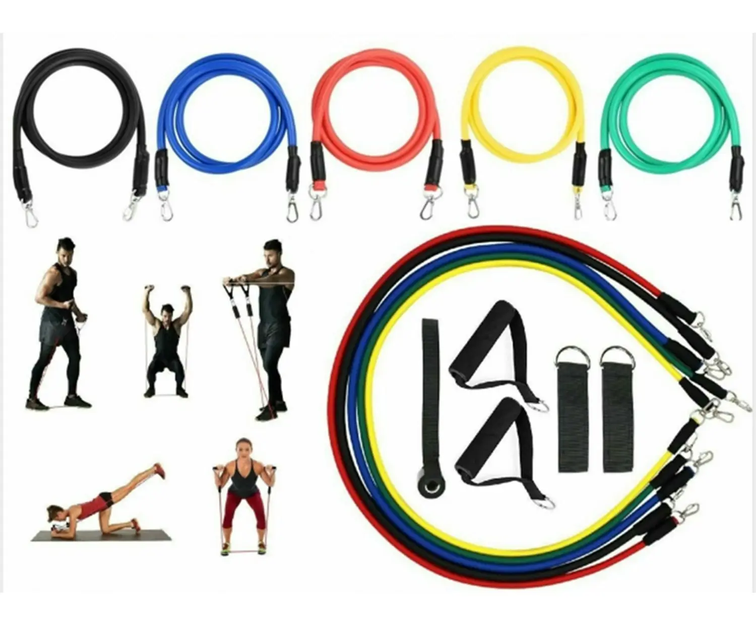 11 pc Resistance Band Set Muscle Training Belt Exercise Fitness Training Elastic