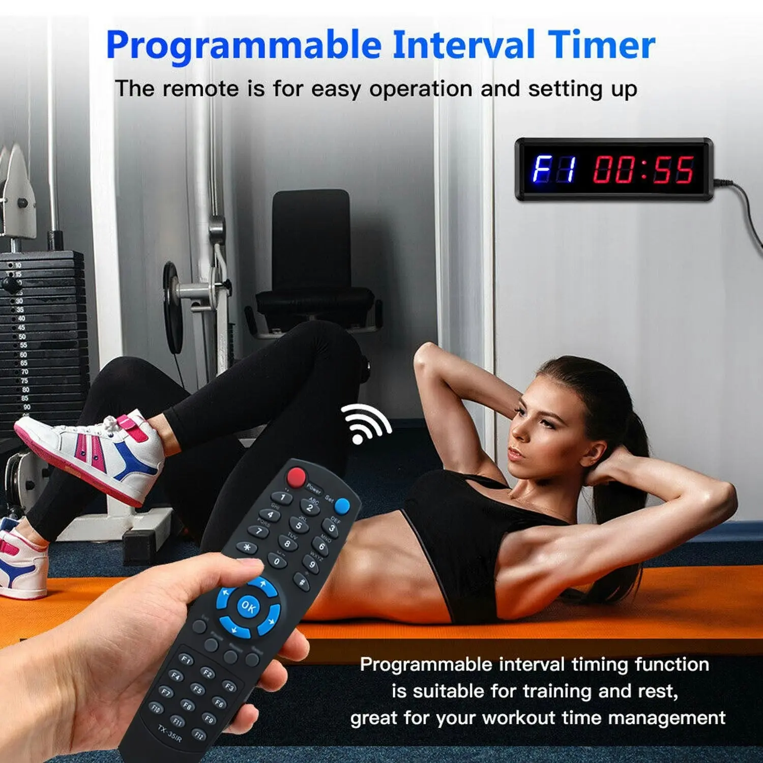 TODO 1.5" Digital Countdown Timer LED Interval Timer Clock Remote crossfit Gym MMA Fitness