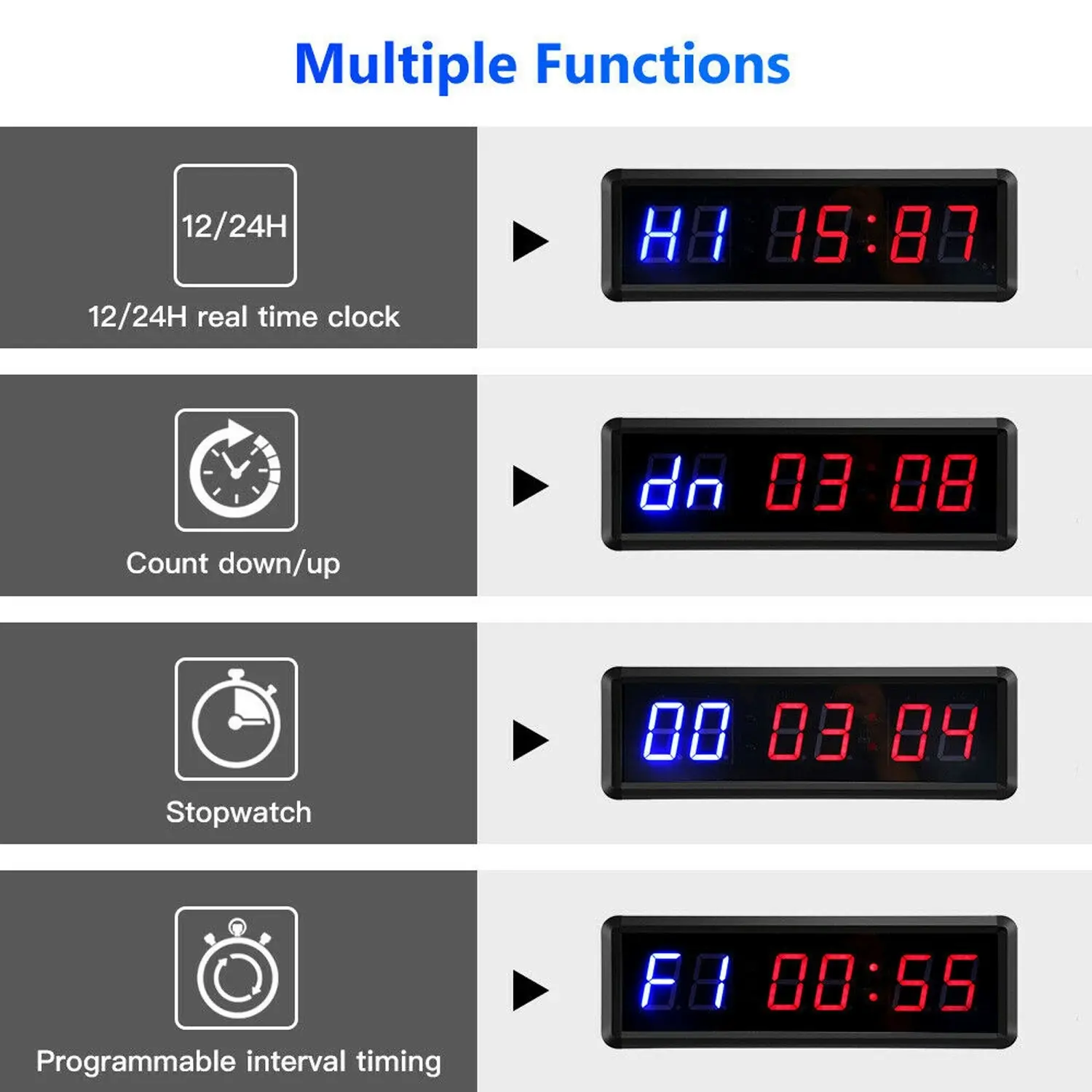 TODO 1.5" Digital Countdown Timer LED Interval Timer Clock Remote crossfit Gym MMA Fitness