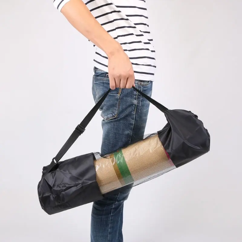 Yoga Mat Bag Carrier Fitness Sports Nylon Belt Carry Bag Draw String Black