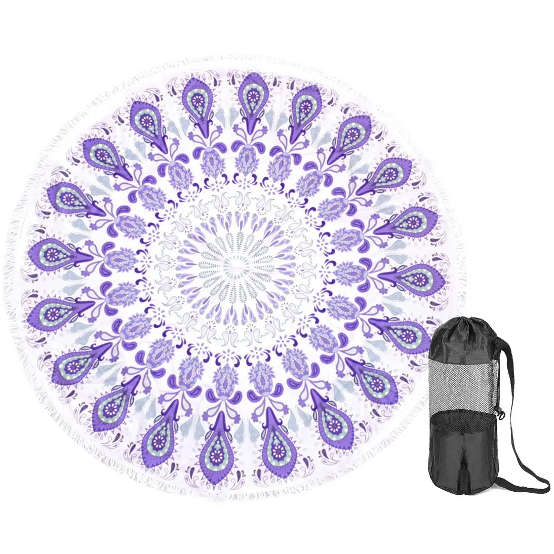 TODO Luxury Thick Microfiber Round Beach Towel Throw Rug Ttowel Purple Peacock