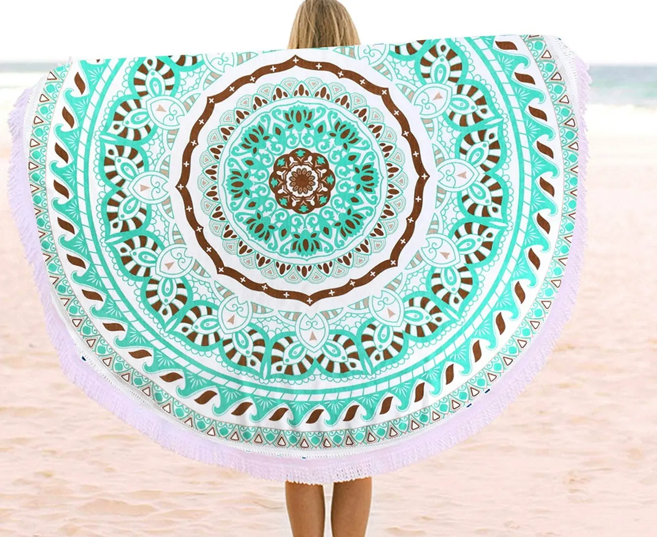 TODO Luxury Thick Microfiber Round Beach Towel Throw Rug Ttowel09 Blue