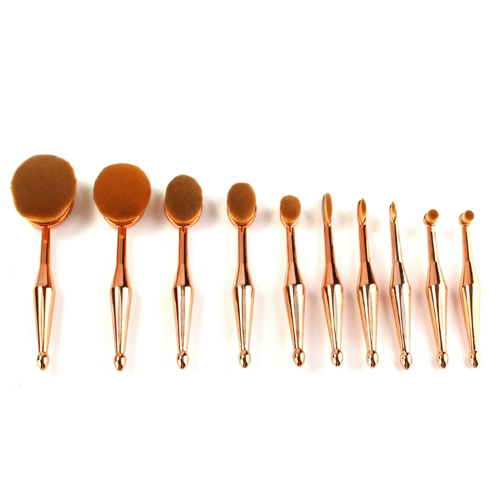 10 Piece Professional Oval Makeup Brush Set All In One Gold