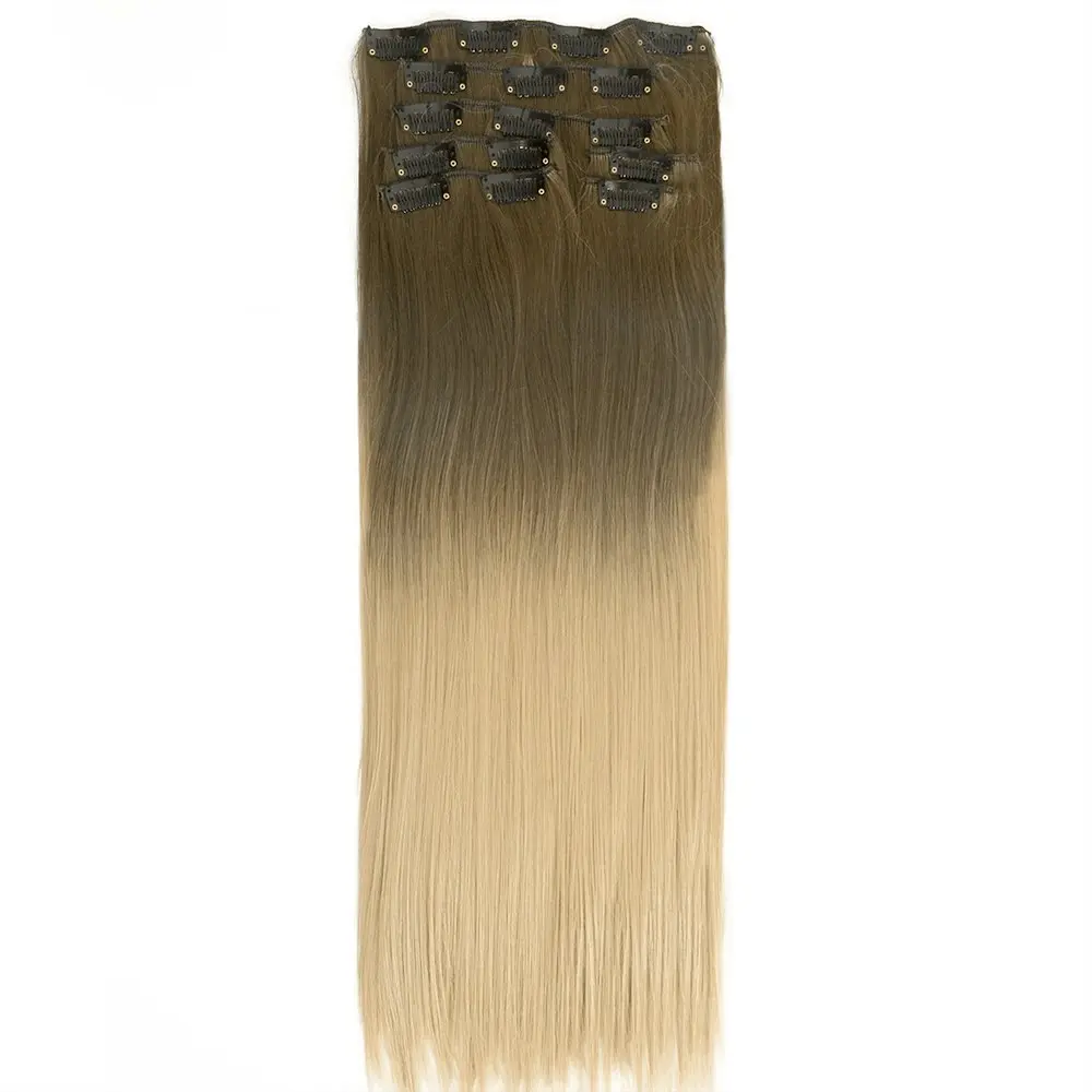 22" Two Tone Ombre Brown Blonde Synthetic Hair Straight 7Piece 16Clips 01